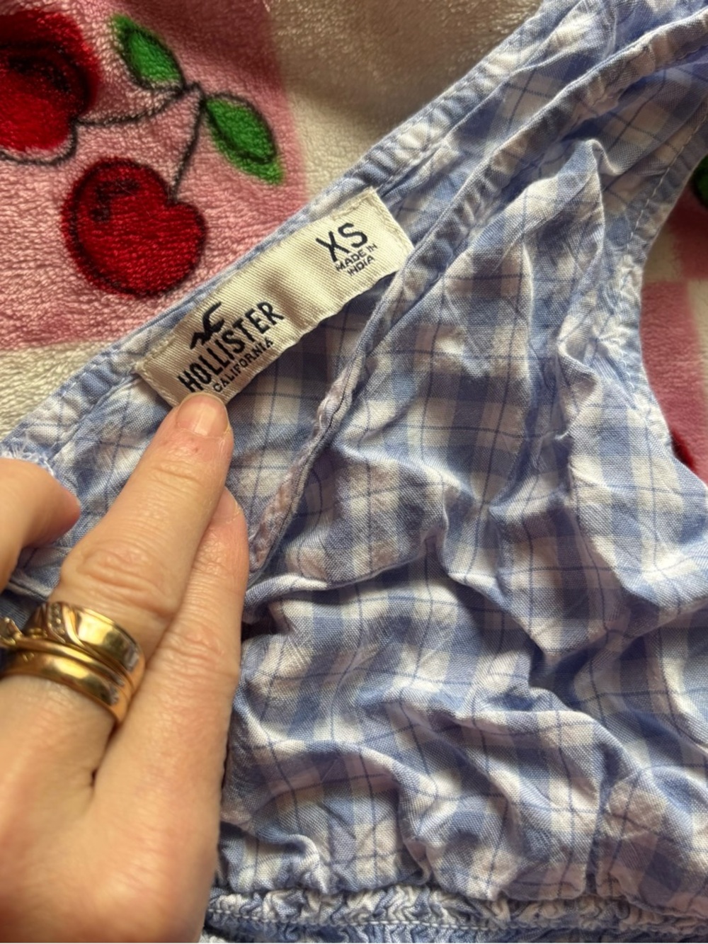 Hollister Light Blue and White Plaid Smocked Crop Top - Picture 3 of 3